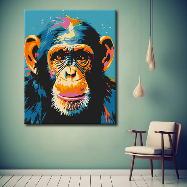 Painting by numbers: monkey portrait in color