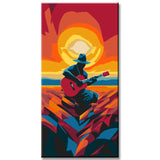 Painting by numbers: guitar player in the sunset