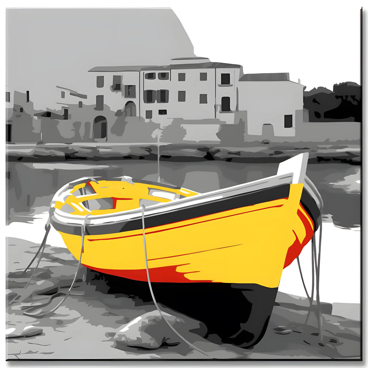 Paint by Numbers Black and White Yellow Rowboat