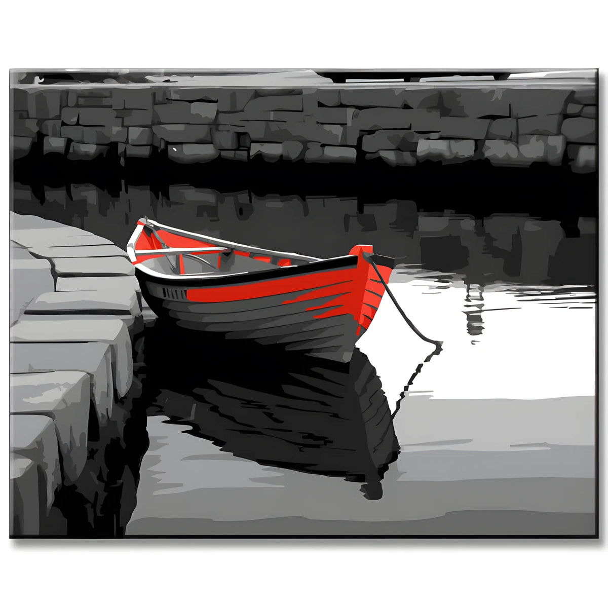 Red Boat in The Harbor Painting by Numbers