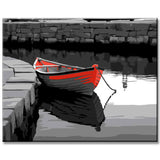 Red boat in the harbor - painting by numbers