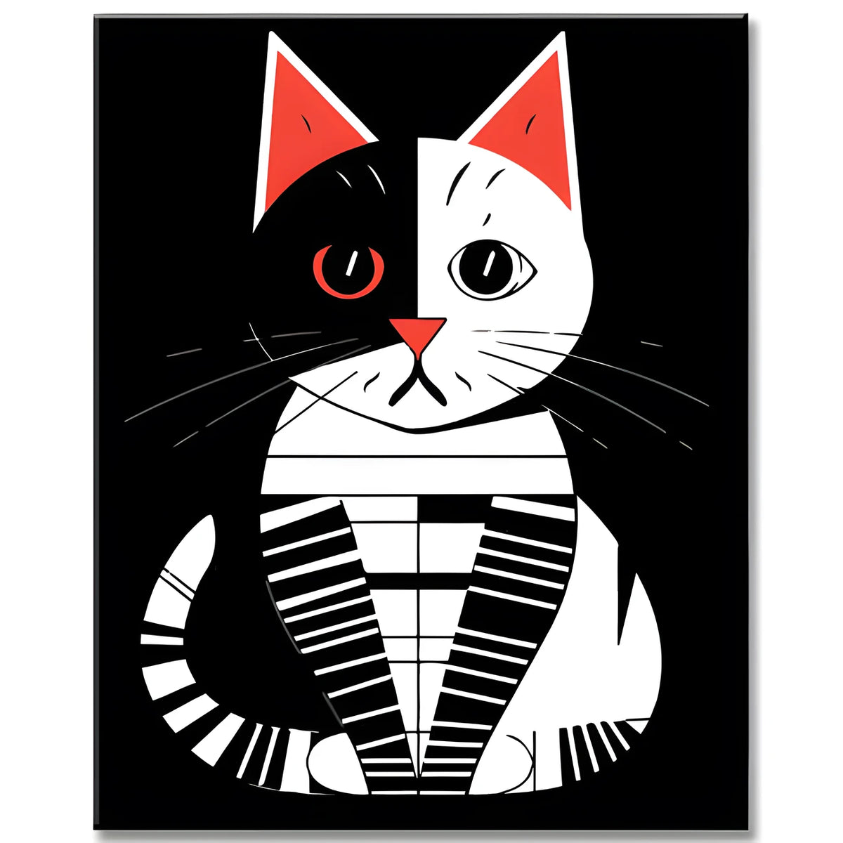 Black and White Cat in Picasso Style Painting by Numbers