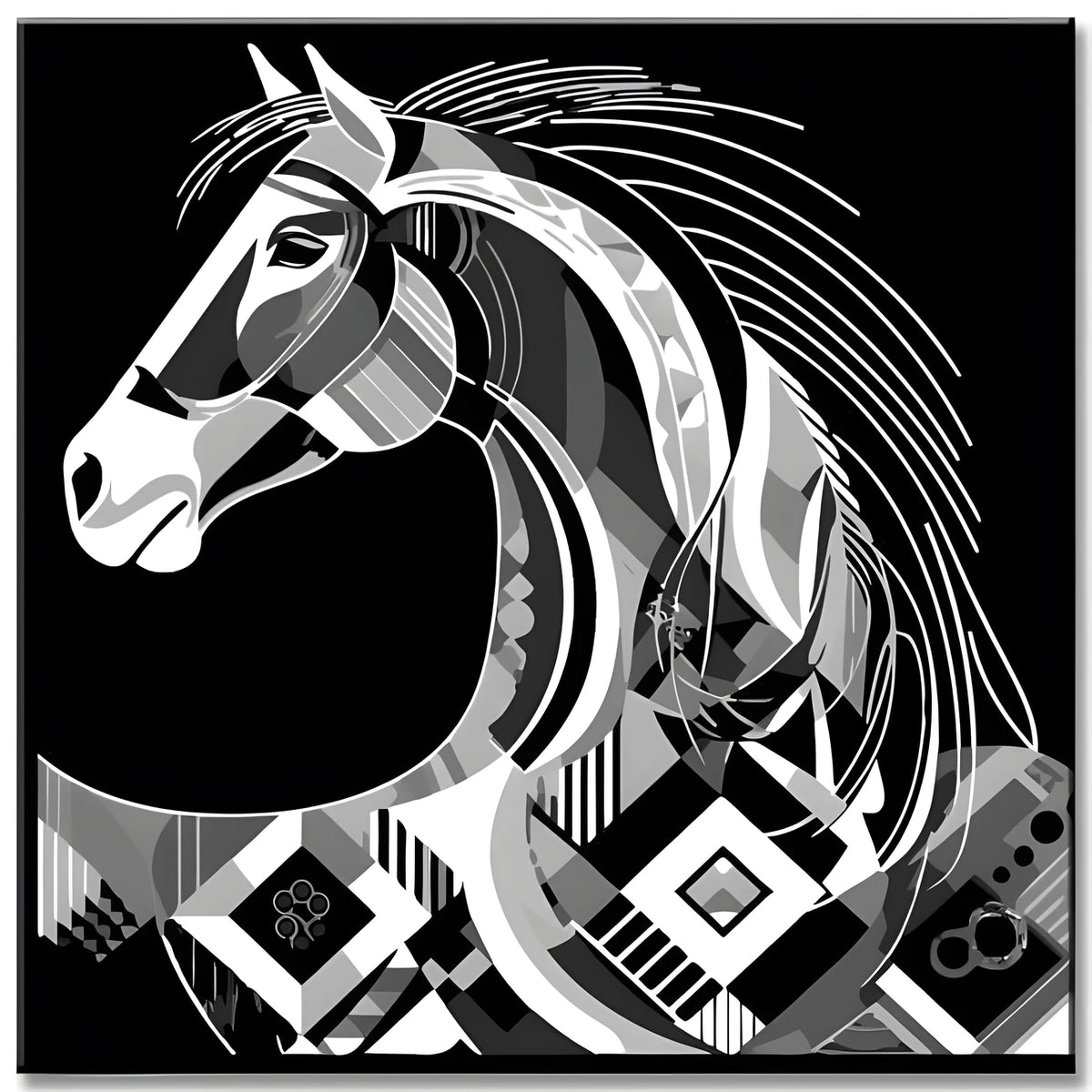 Elegant Black and White Graphic - Paint by Numbers Horse
