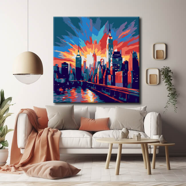 Painting by numbers skyline metropolis sunset