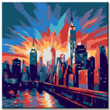 Painting by numbers skyline metropolis sunset