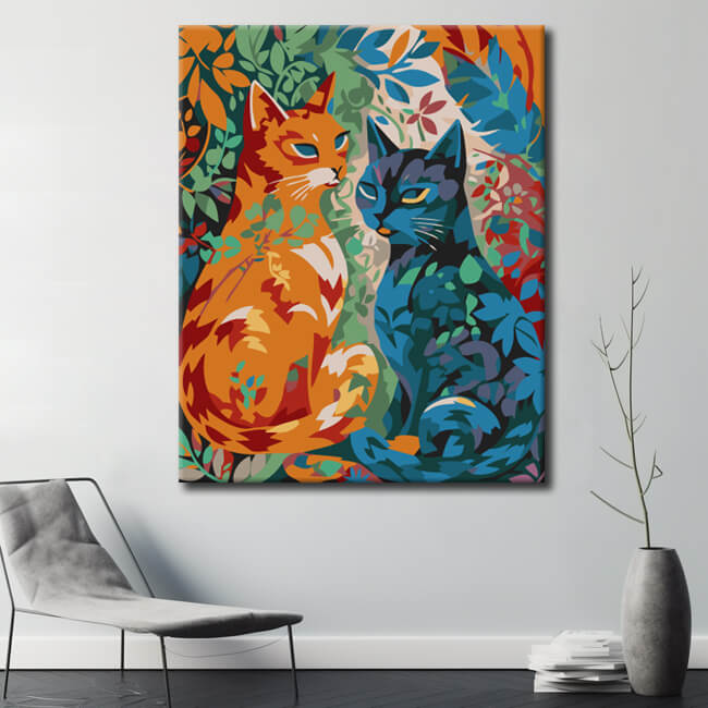 Painting by numbers 2 cats flowers