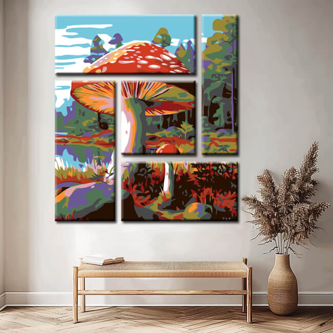 Painting by Numbers Mushrooms in The forest 5-Panel
