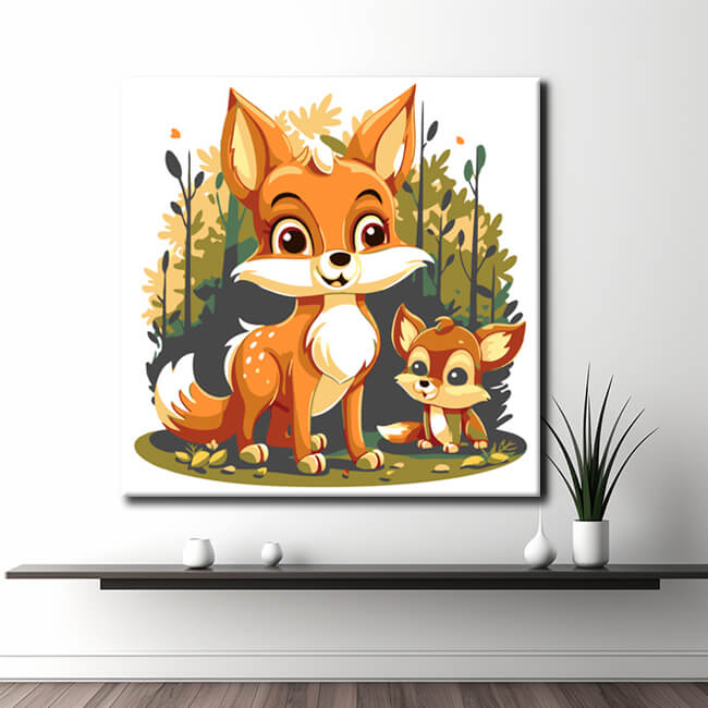 Painting by numbers for children Fox family
