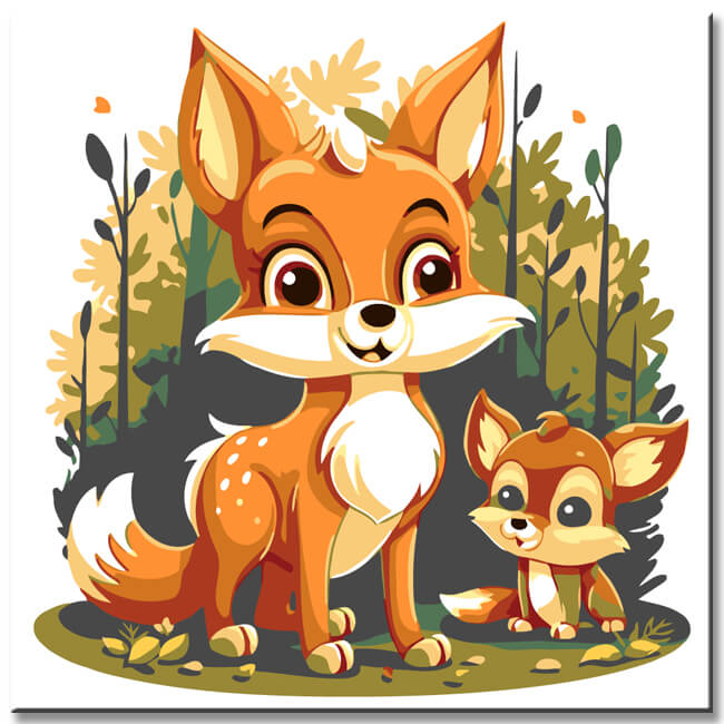 Painting by numbers for children Fox family