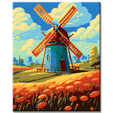 Painting by Numbers Windmills Flowers Landscape