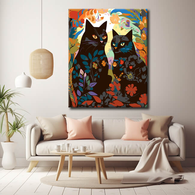 Painting by Numbers Black Cats Flowers
