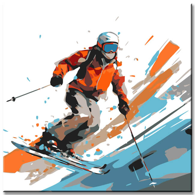 Paint by numbers art skiers