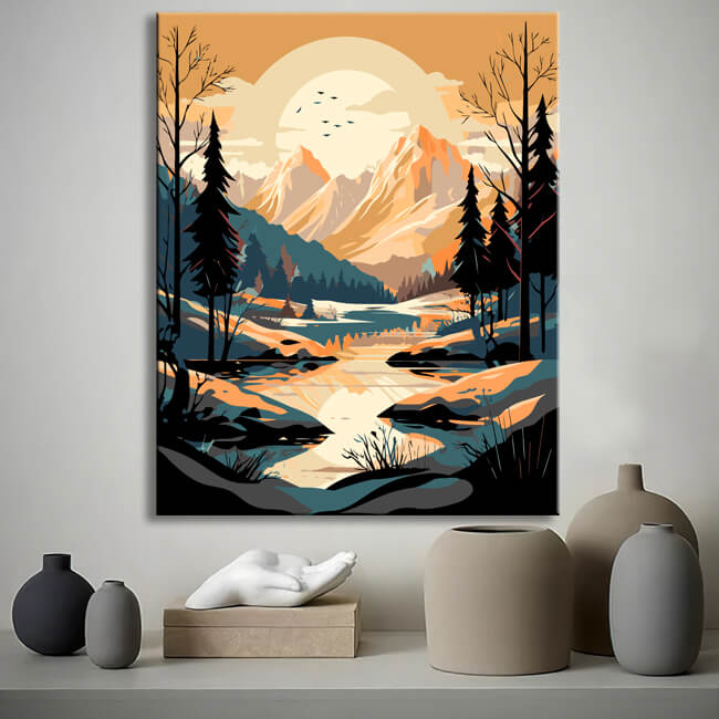 Painting by numbers landscape - wilderness in the snow