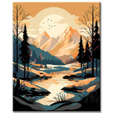 Painting by numbers landscape - wilderness in the snow