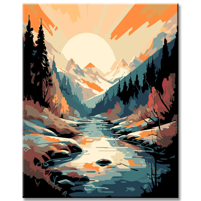 Painting by numbers - wilderness landscape in bright colors