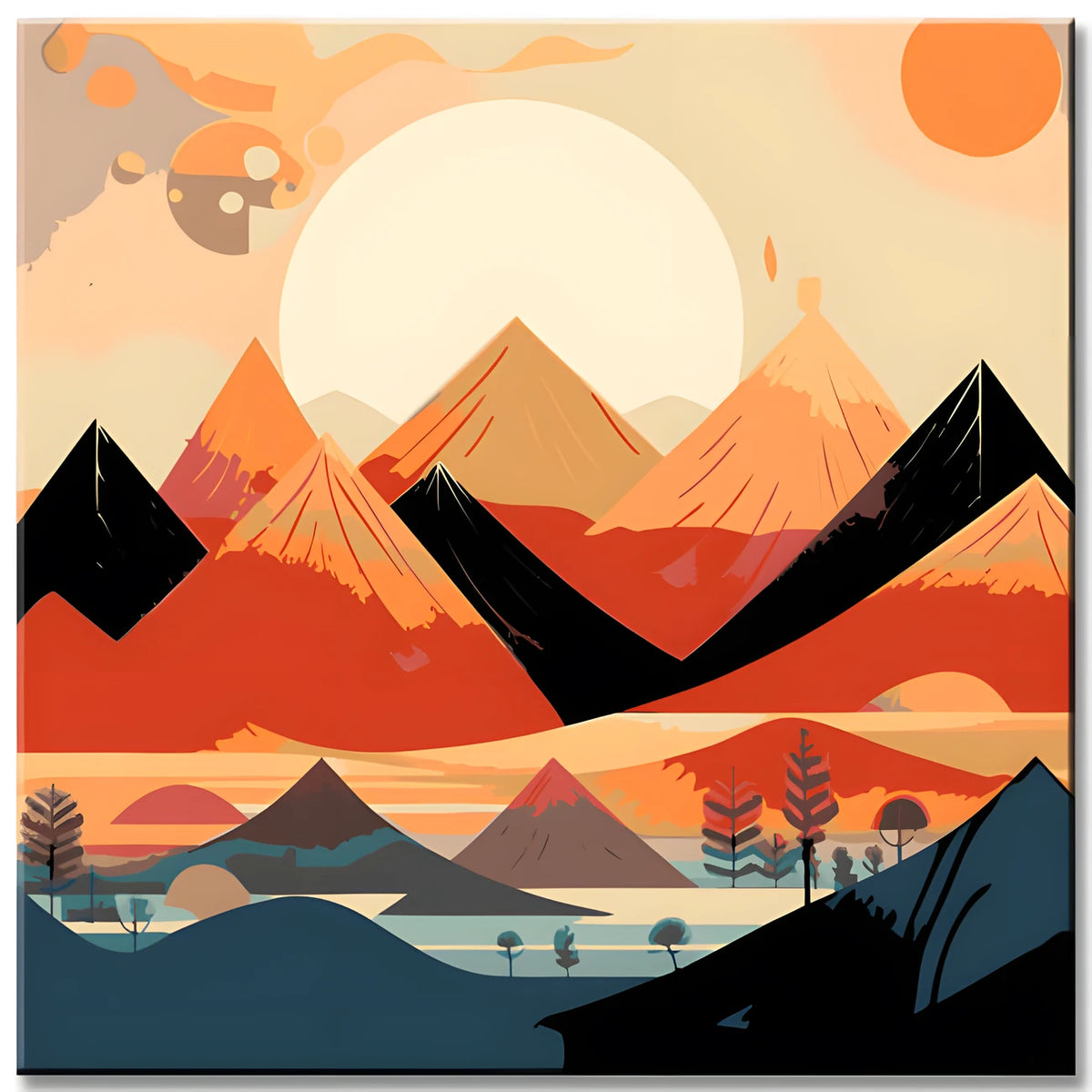 Paint by Numbers - Minimalist Landscape Poster with Mountains and Sun
