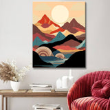 Painting by numbers - Minimalist landscape poster: mountains, sun, day and night, boho midcentury