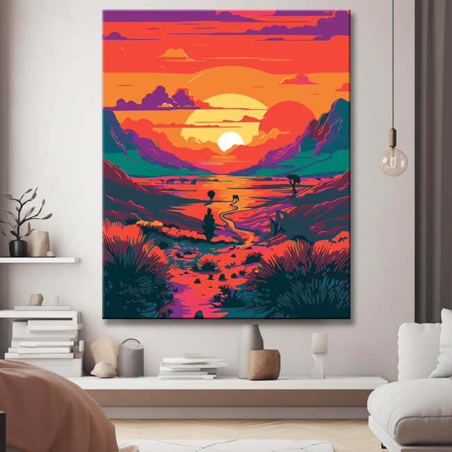 Romantic desert scene at sunset painting by numbers - shipping from DE