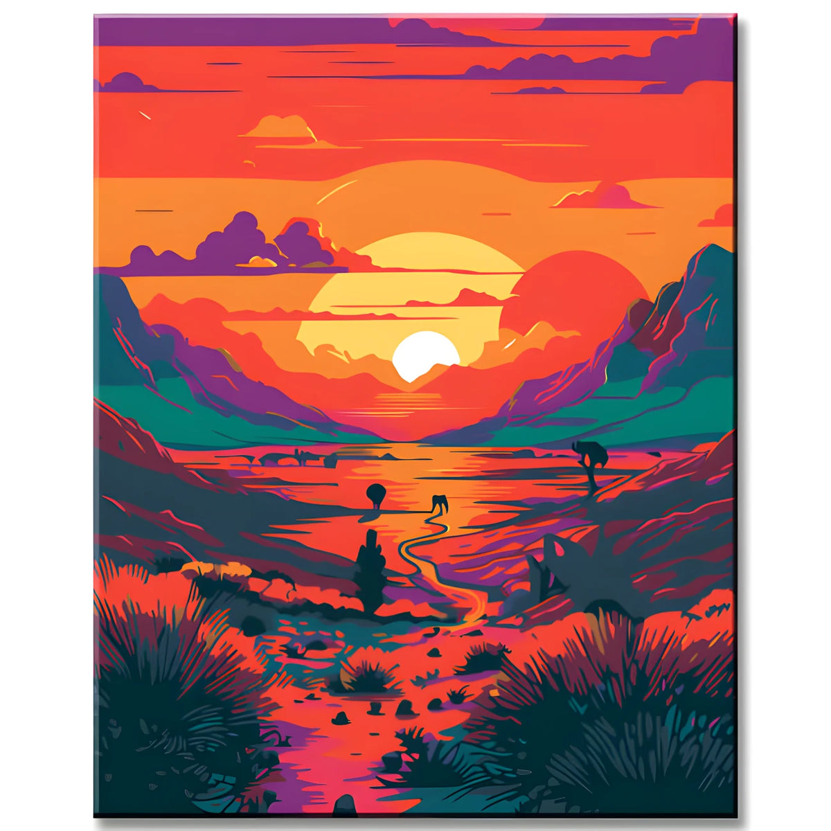 Romantic Desert Scene At Sunset Painting by Numbers