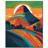 Paint by numbers painting of a mountain with sunset