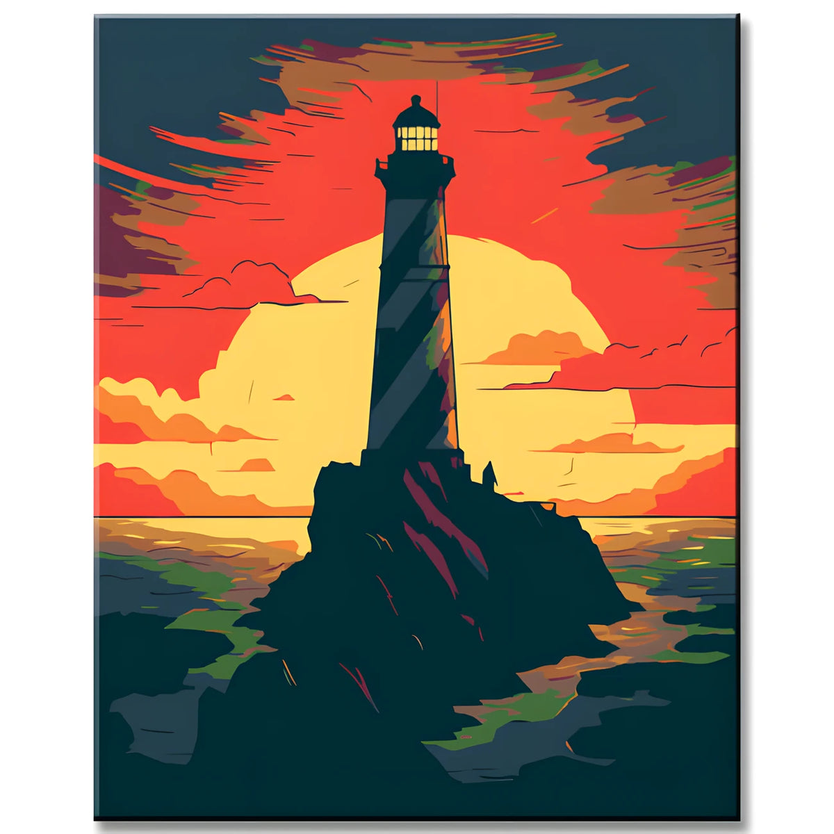 Lighthouse on Rocks - Paint by Numbers