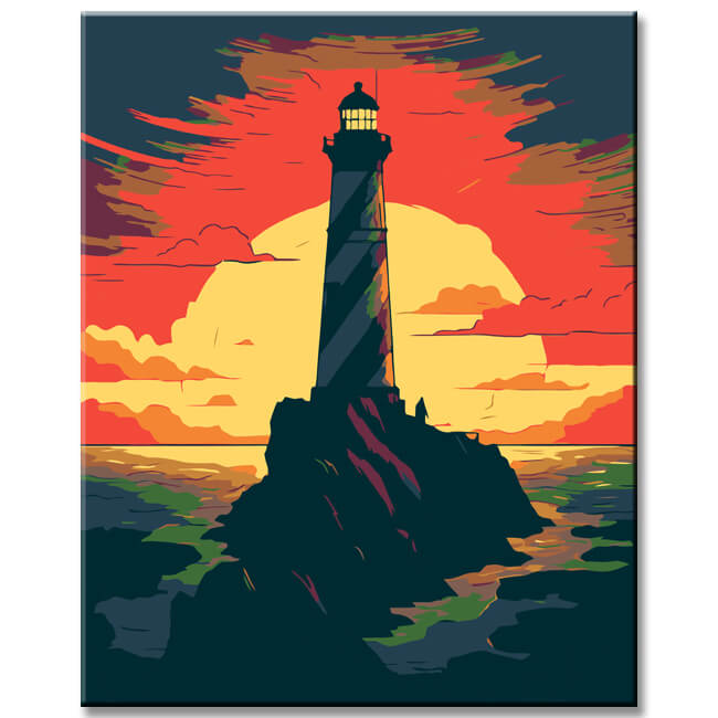 Lighthouse on mountain top - painting by numbers