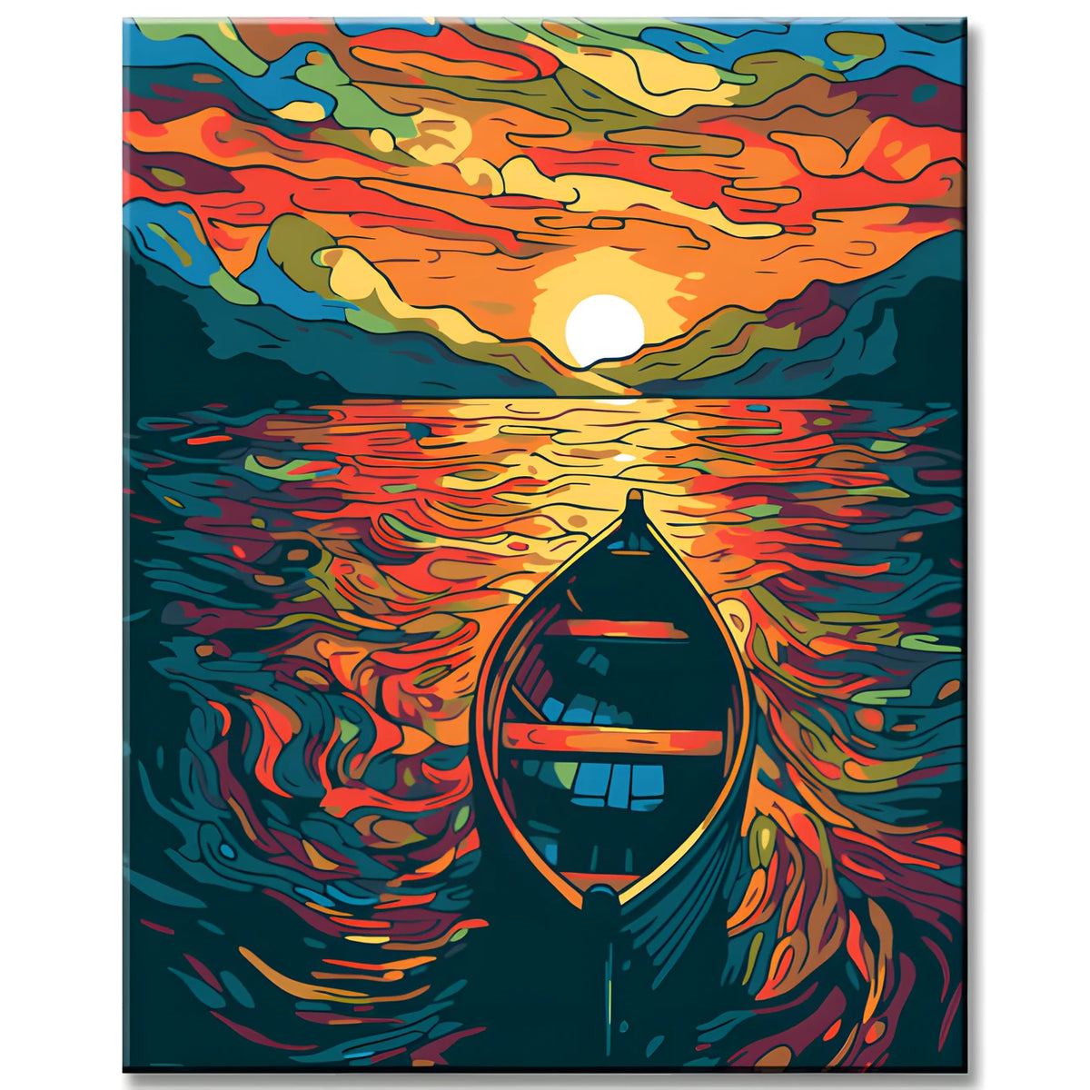 Boat in The Ocean Painting by Numbers, Sunset