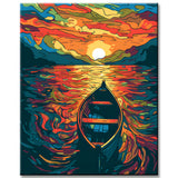 Boat in The Ocean Painting by Numbers, Sunset