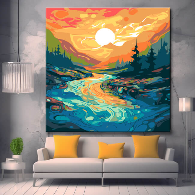 Liquid acrylic landscape - painting by numbers