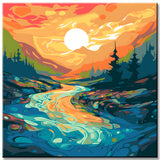 River landscape with mountains - Paint by numbers