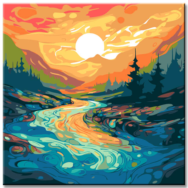 Liquid acrylic landscape - painting by numbers