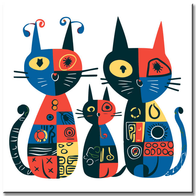 Painting by numbers 3 colorful cats