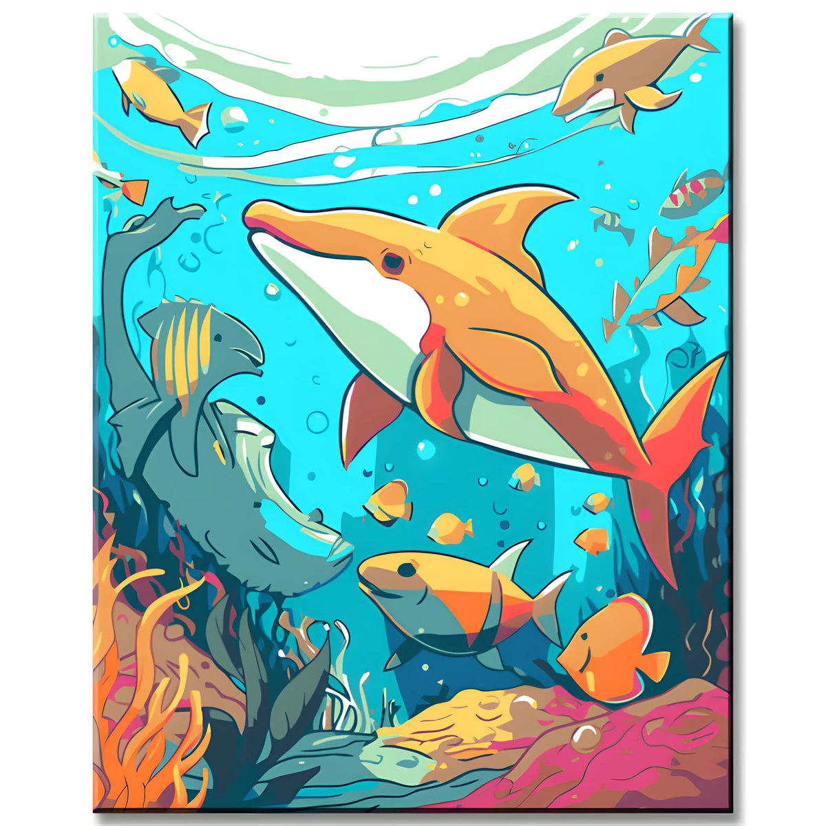 Paint by Numbers for Kids Colorful Dolphins in the Ocean