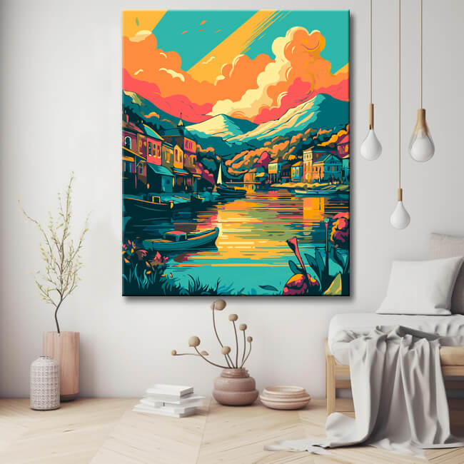 Painting by numbers cabins by the lake - shipping from DE