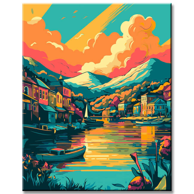 Painting by numbers cabins by the lake - shipping from DE