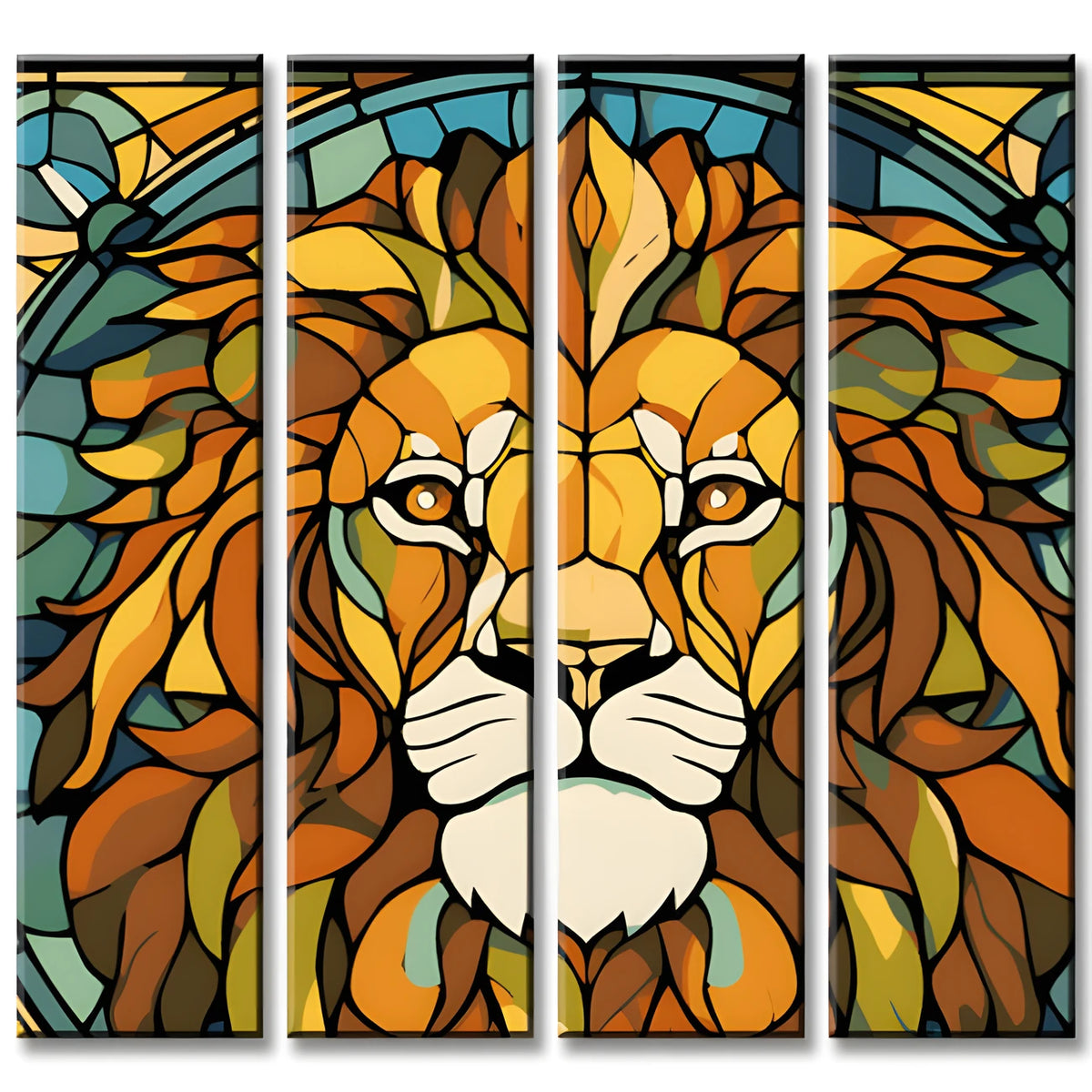 Paint by Numbers Lion Head Tiffany Stained Glass Art 4-panel