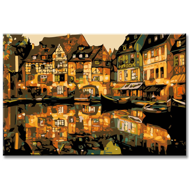 Painting by Numbers Illustration Half-Timbered Old Town