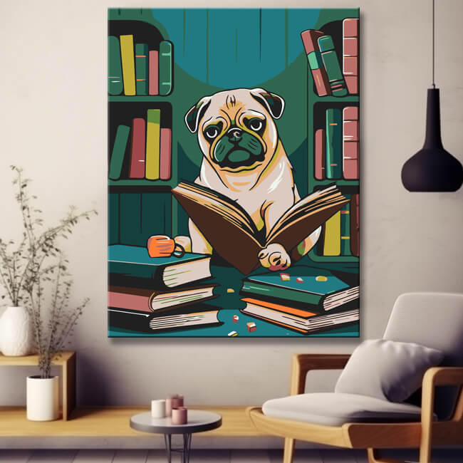 Pug studying - painting by numbers