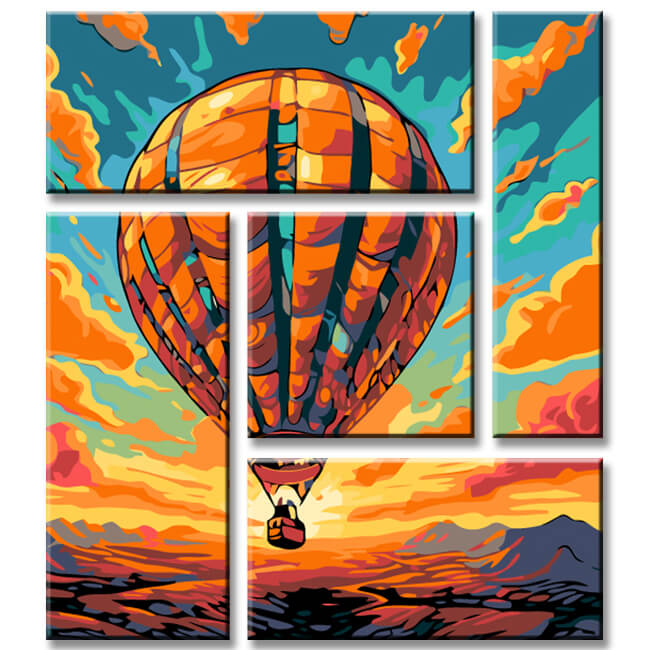 Balloon in The Sunset Painting by Numbers 5-Panel