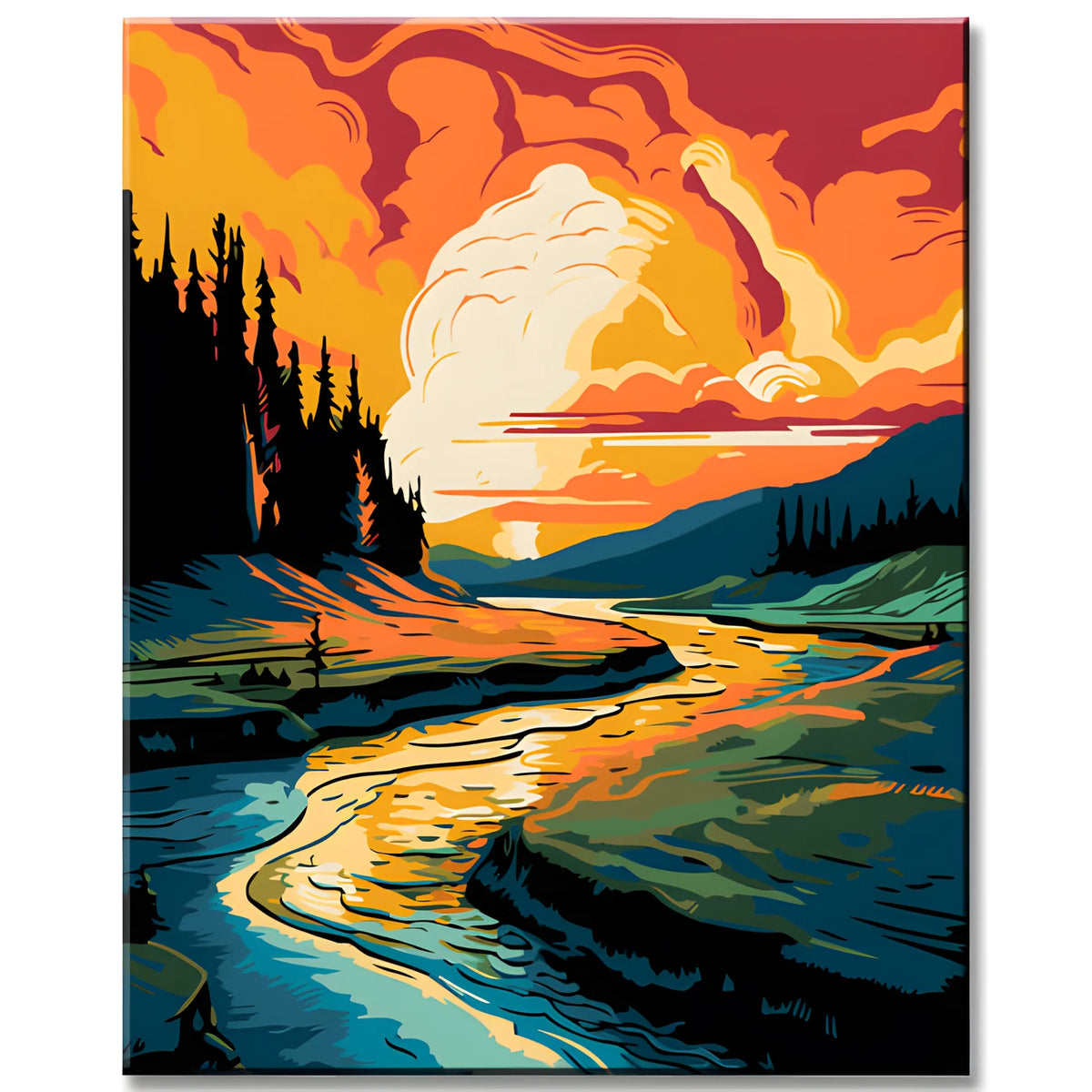Mountain Landscape with River Painting by Numbers