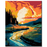 Mountain landscape with river painting by numbers