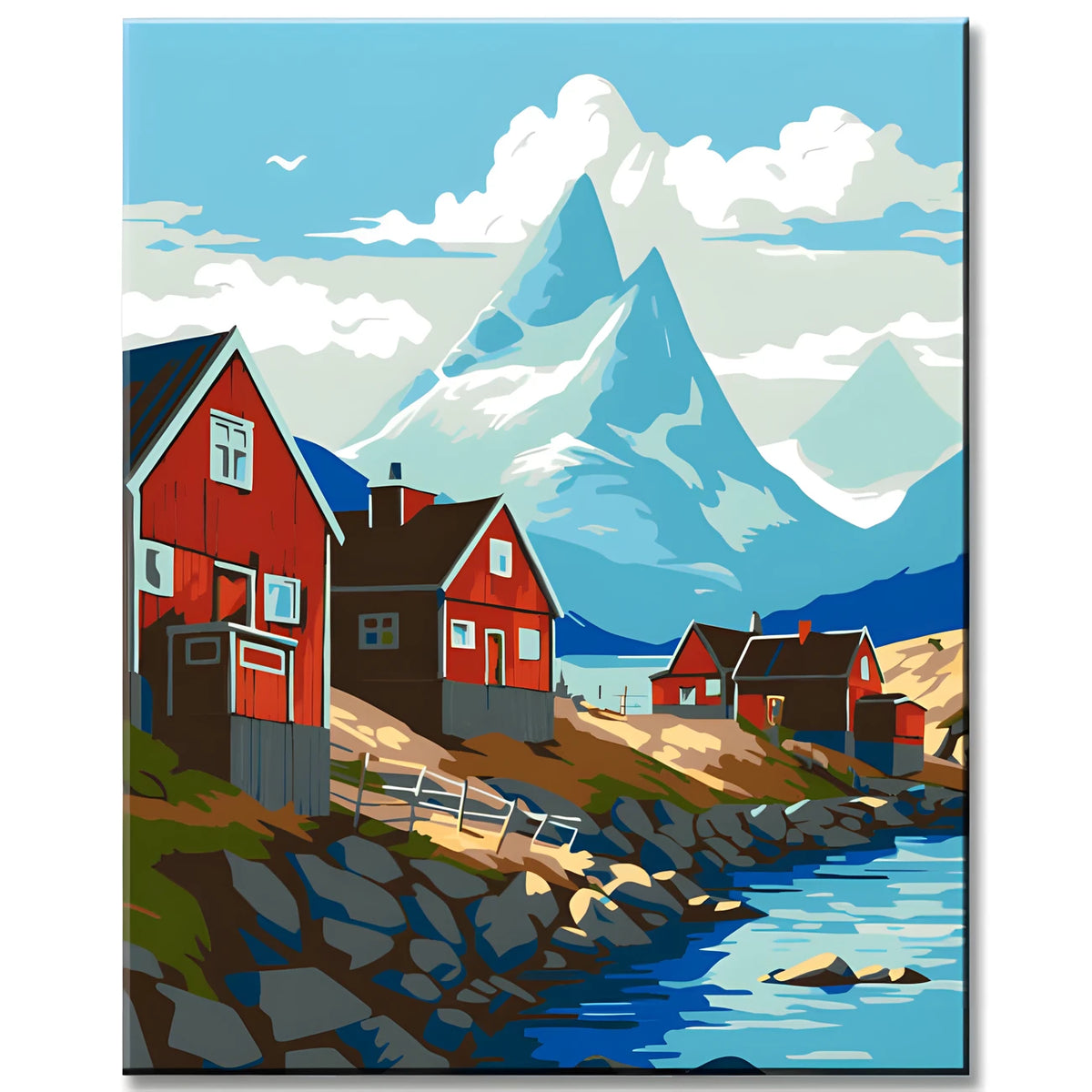 Red Huts in Norway Painting by Numbers