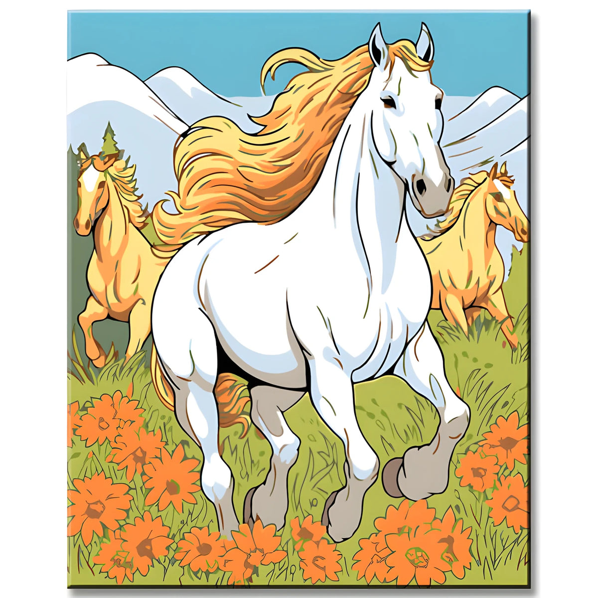 Jumping Horses in The Field Painting by Numbers