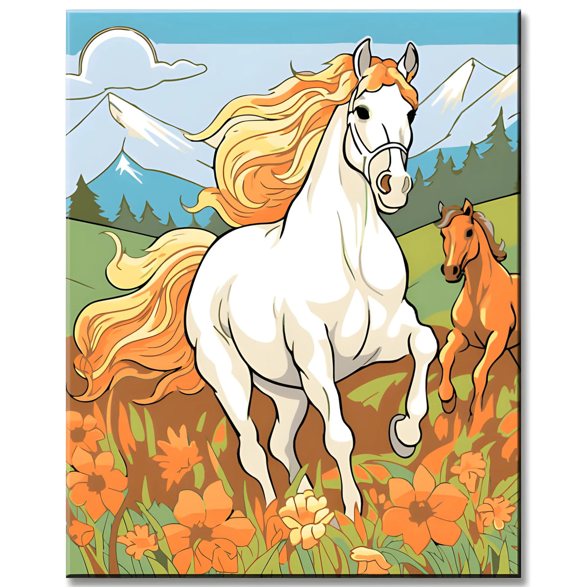 Jumping Horses in The Field Painting by Numbers
