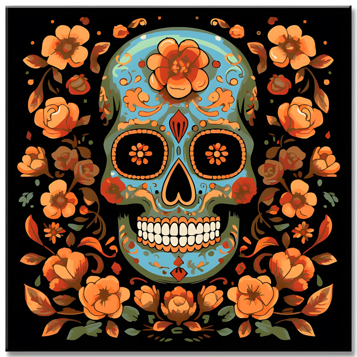 Skull with Flowers - Paint by Numbers