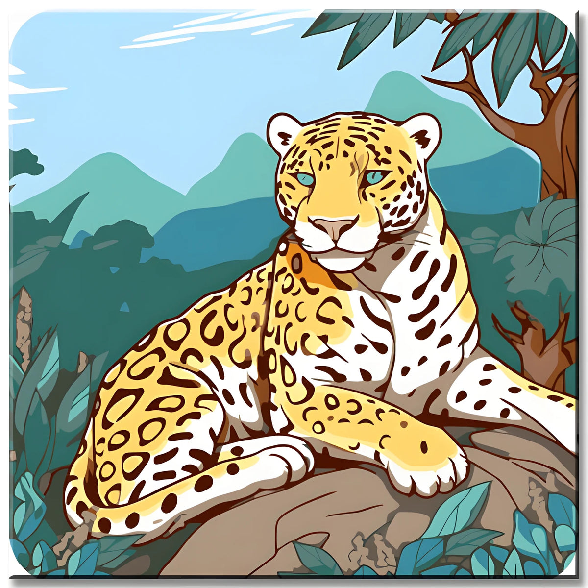 Colorful Landscape with Leopard - Paint by Numbers