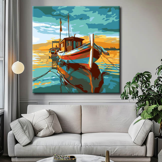 Paint by Numbers Fishing Boat Painting