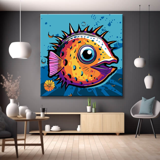 Puffer Fish Comic Retro - Painting by Numbers