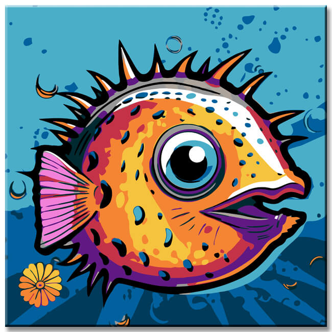 Puffer Fish Comic Retro - Painting by Numbers