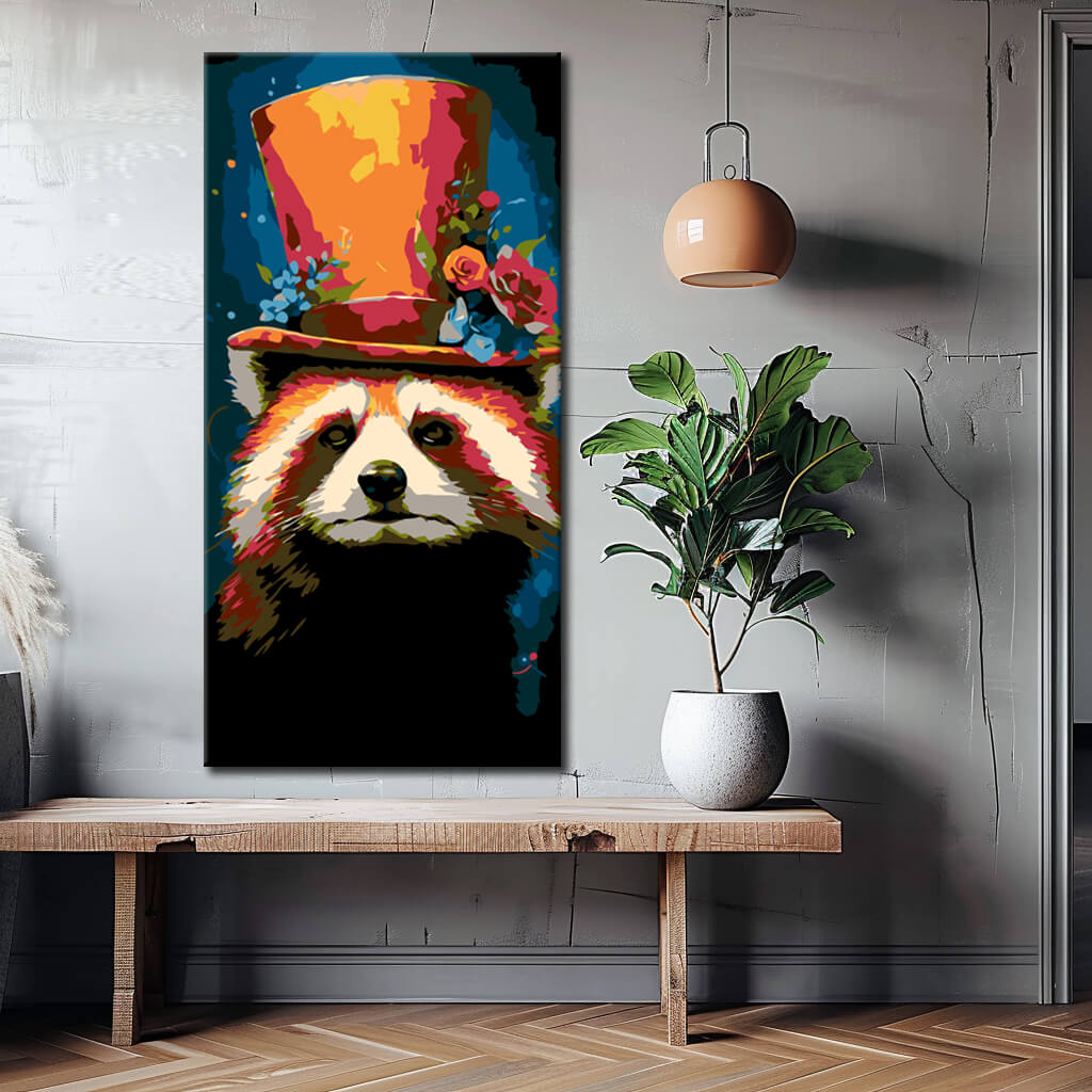 Painting by numbers: Red panda with a top hat